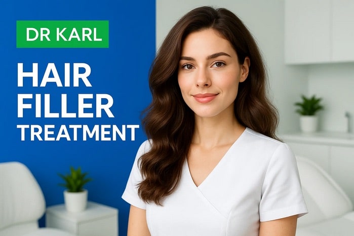 Patient receiving Hair Filler Treatment at Dr Karl Schmidt Aesthetics to support natural hair regrowth.